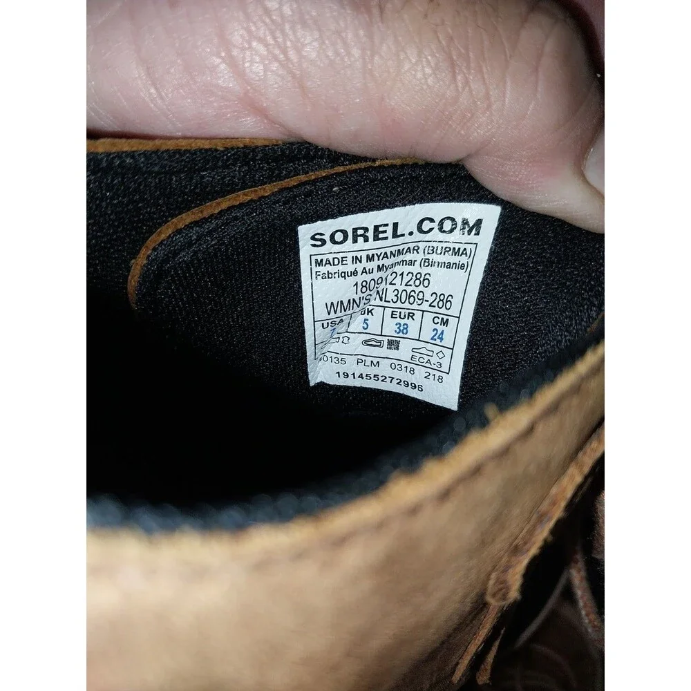 Sorel Out n About Leather Duck Boots Womens 7 Tan Black Lace Up Waterproof Mid